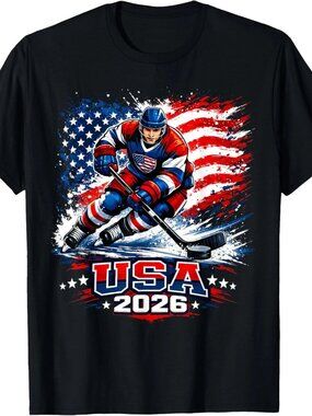 Patriotic American Flag Ice Hockey Gift Hockey Player Fan T-Shirt 253